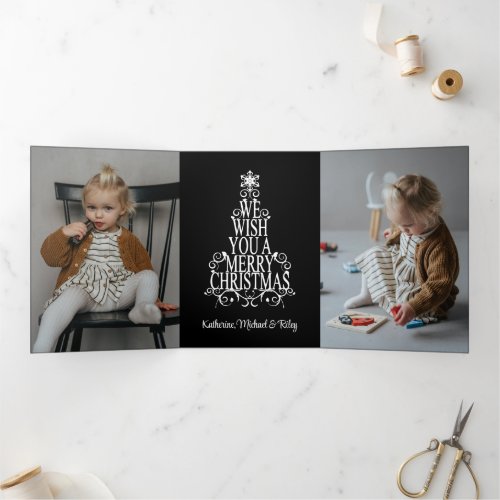 WE WISH YOU A MERRY CHRISTMAS  Add Your Photo Tri_Fold Holiday Card