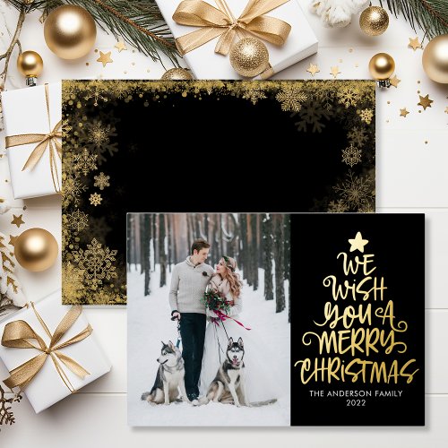 We Wish You A Merry Christmas Black Fun Photo Foil Holiday Card