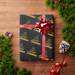 We Wish You A Merry Christmas Black & Yellow Wrapping Paper