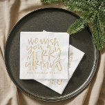 We Wish You a Merry Christmas Carol Gold Foil Napkins<br><div class="desc">We wish you a Merry Christmas carol holiday party napkins featuring a fabulous gold foil Christmas carol lyric paired with your personalization. Hand-lettered by Annie Montgomery Design.</div>