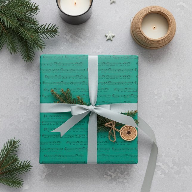 We Wish You a Merry Christmas Carol on Elf Green Wrapping Paper (Creator Uploaded)