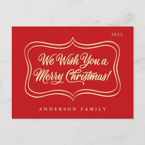 We wish you a Merry Christmas Classic Gold Frame Holiday Postcard