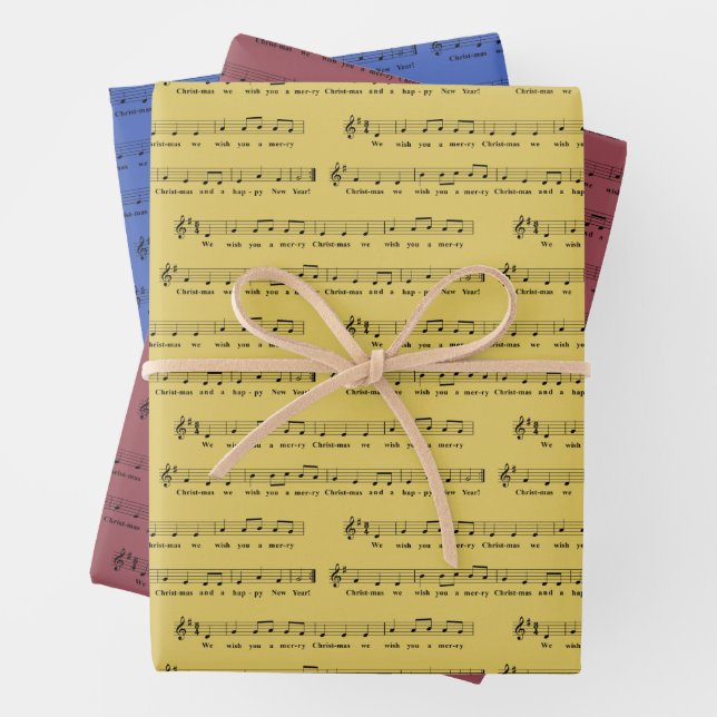 We Wish You a Merry Christmas Classic Musical Note Wrapping Paper Sheets (In situ)