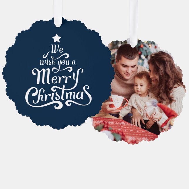 We wish you a merry Christmas cute photo Ornament Card (Front/Back)