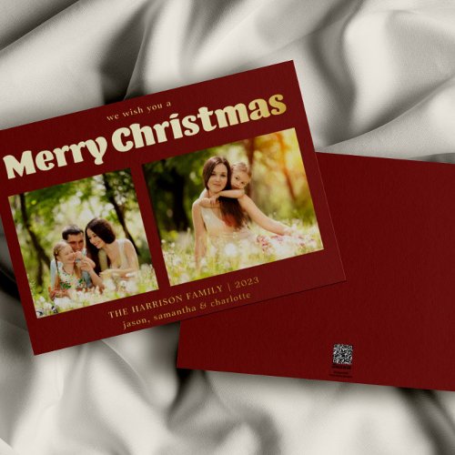 We Wish You A Merry Christmas Family Photo Gold Foil Holiday Card