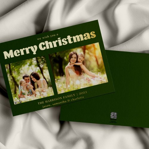 We Wish You A Merry Christmas Family Photo Green Foil Holiday Card