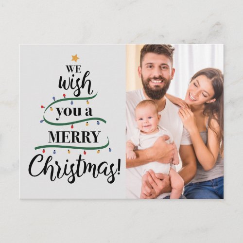 We wish you a merry Christmas family photo modern Holiday Postcard