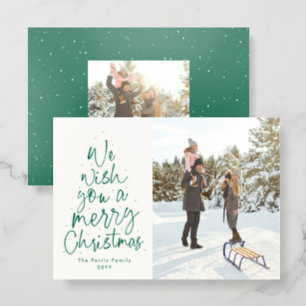 We wish you a merry Christmas fun green Letterpress Photo Cards