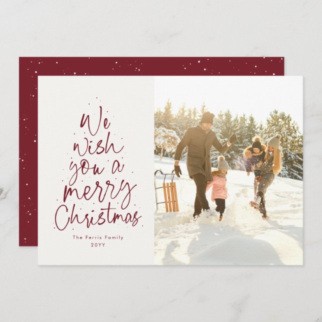 We wish you a merry Christmas fun red photo Holiday Card (Front/Back)