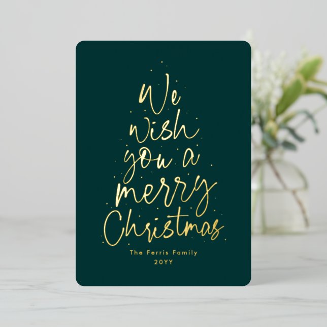 We wish you a Merry Christmas gold nonphoto Foil Holiday Card (Standing Front)