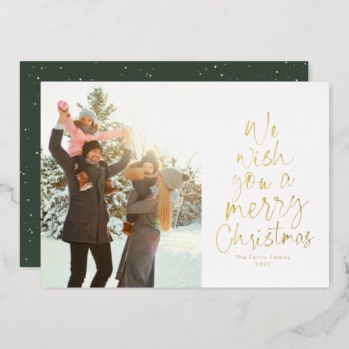 We wish you a Merry Christmas gold one photo Foil Holiday Card
