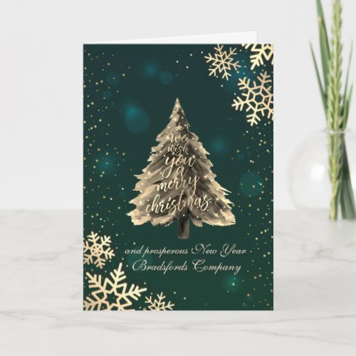 We Wish You A Merry ChristmasGold Pine Tree Holiday Card