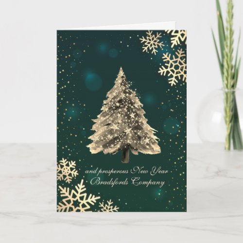 We Wish You A Merry ChristmasGold Pine Tree Stars Holiday Card