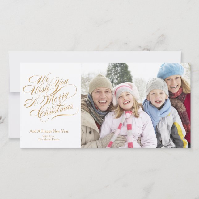 We Wish You A Merry Christmas | Gold Script Holiday Card (Front)