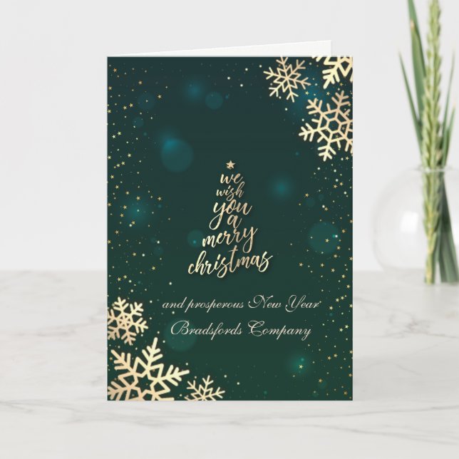 We Wish You A Merry Christmas,Gold Tree Holiday Card (Front)