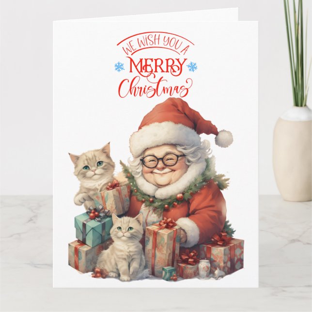 We Wish You A Merry Christmas Grandma And Cats Card (Front)