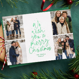 We wish you a Merry Christmas green four photo Foil Holiday Card