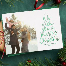 We wish you a Merry Christmas green photo Foil Holiday Card