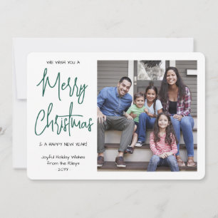 We Wish You a Merry Christmas Green Script 1 Photo Holiday Card