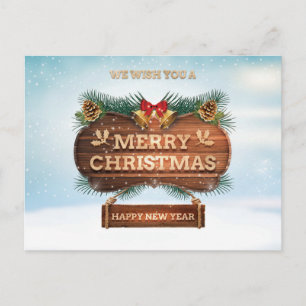 We wish you a merry christmas happy new year postcard