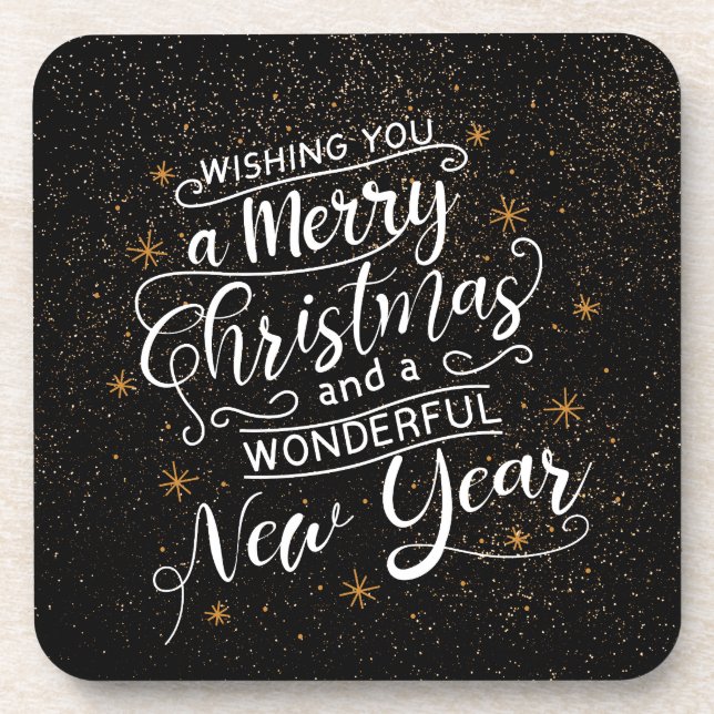 We Wish You A Merry Christmas Holiday Greetings Beverage Coaster (Front)