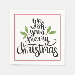 We Wish You a Merry Christmas Holly Script Napkins