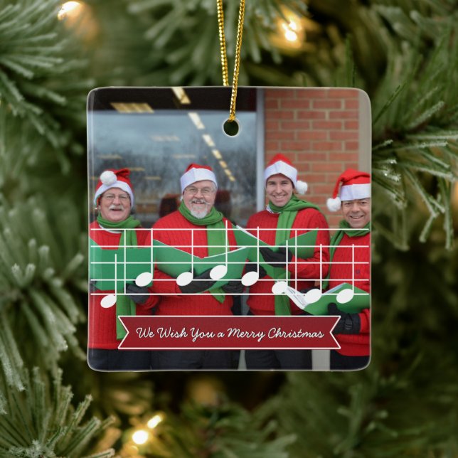 We Wish You a Merry Christmas Music Note Photo Red Ceramic Ornament (Tree)