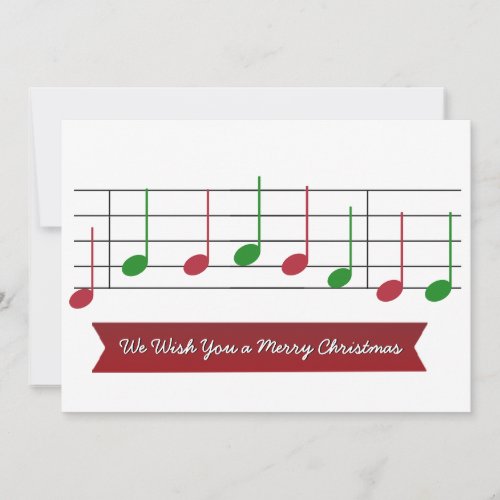 We Wish You a Merry Christmas Music Note Red Green Holiday Card