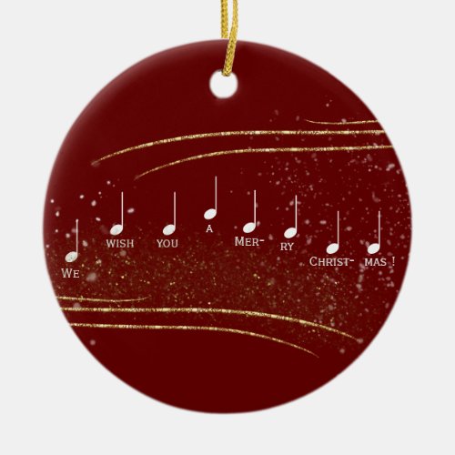 We Wish You a Merry Christmas Music Notes Red Gold Ceramic Ornament