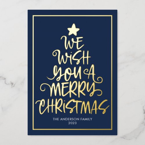We Wish You A Merry Christmas Navy Blue Fun Foil Holiday Card
