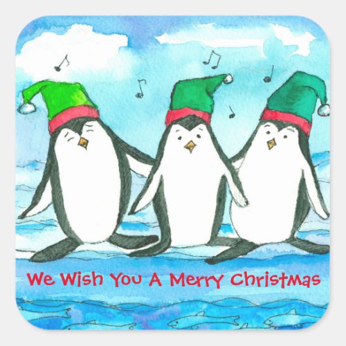 We Wish You A Merry Christmas Penguins Square Sticker