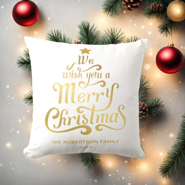 We wish you a Merry Christmas personalized Gold Throw Pillow (Creator Uploaded)
