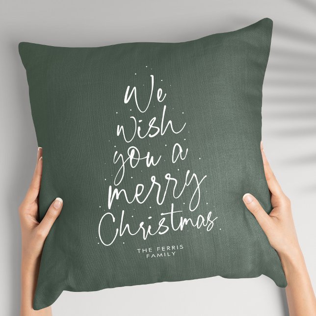 We wish you a merry Christmas personalized green Throw Pillow (Creator Uploaded)