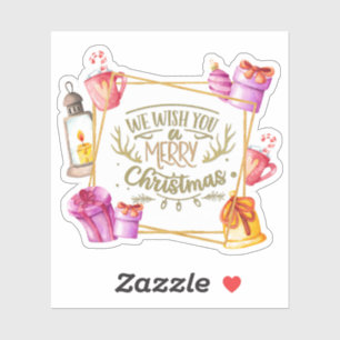 We Wish You a Merry Christmas Pink and Purple Sticker