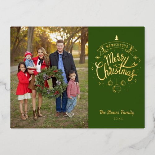 We Wish You A Merry Christmas Real Foil Green Foil Holiday Postcard