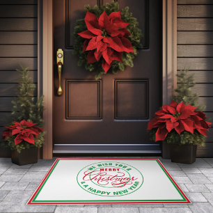 We Wish You A Merry Christmas Red and Green Doormat