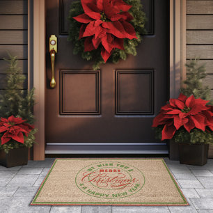 We Wish You A Merry Christmas Red and Green Fiber Doormat
