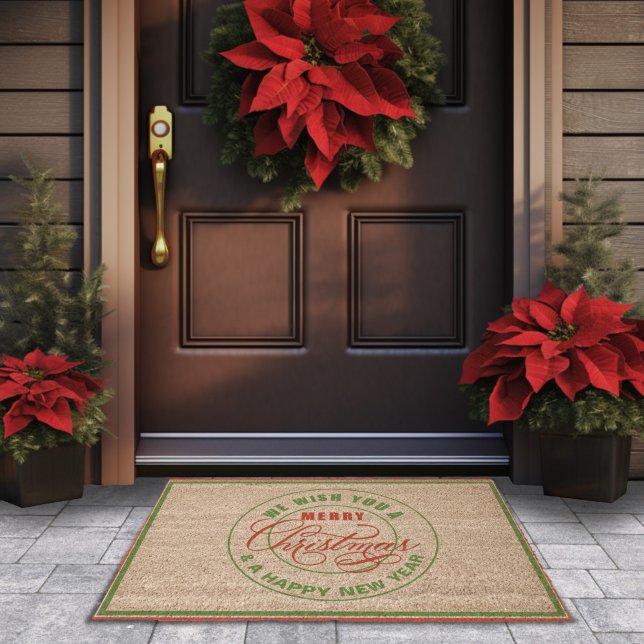 We Wish You A Merry Christmas Red and Green Fiber Doormat (Creator Uploaded)