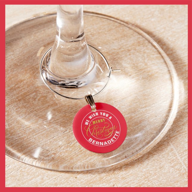 We Wish You a Merry Christmas Red Custom Name Wine Charm (Creator Uploaded)