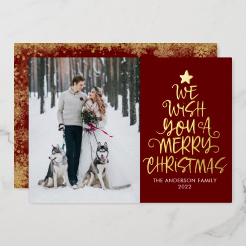 We Wish You A Merry Christmas Red Fun Photo Foil Holiday Card