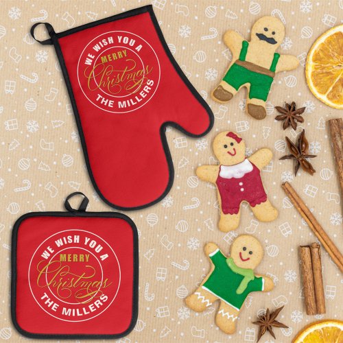 We Wish You a Merry Christmas Red Oven Mitt  Pot Holder Set