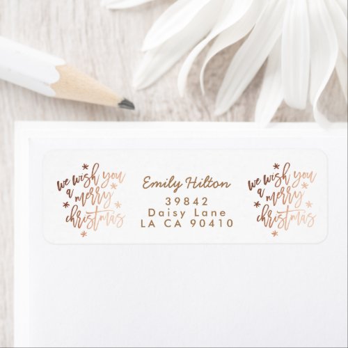 We Wish You A Merry Christmas Rose Foil Address Label