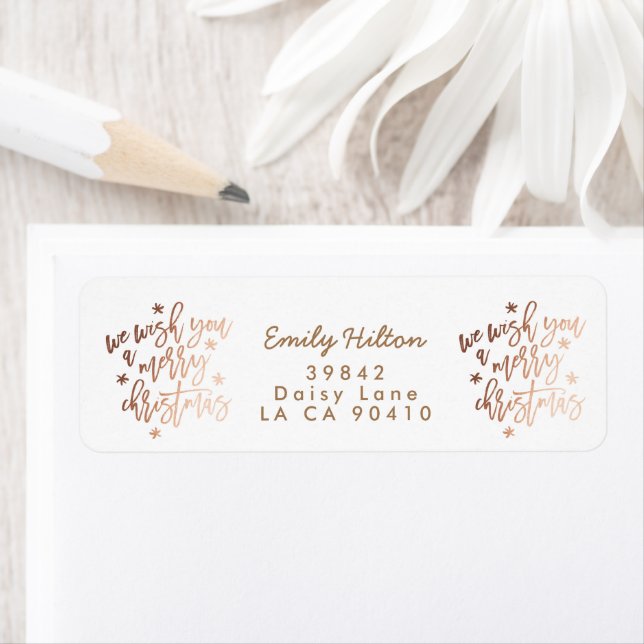 We Wish You A Merry Christmas Rose Foil Address Label (Insitu)