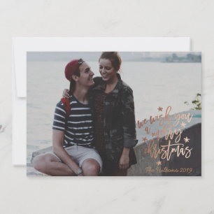 We Wish You A Merry Christmas Rose Foil Photo Holiday Card