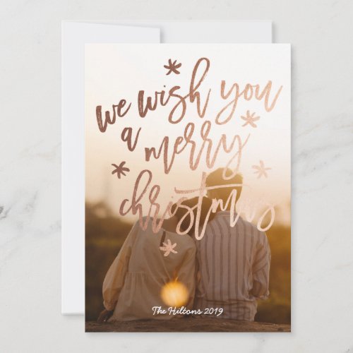We Wish You A Merry Christmas Rose Foil Photo Holiday Card