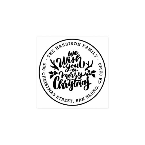 We Wish You A Merry Christmas Round Return Address Rubber Stamp