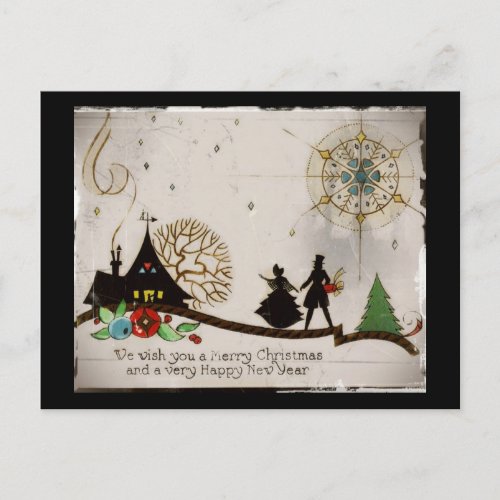We Wish You a Merry Christmas Silhouette Holiday Postcard