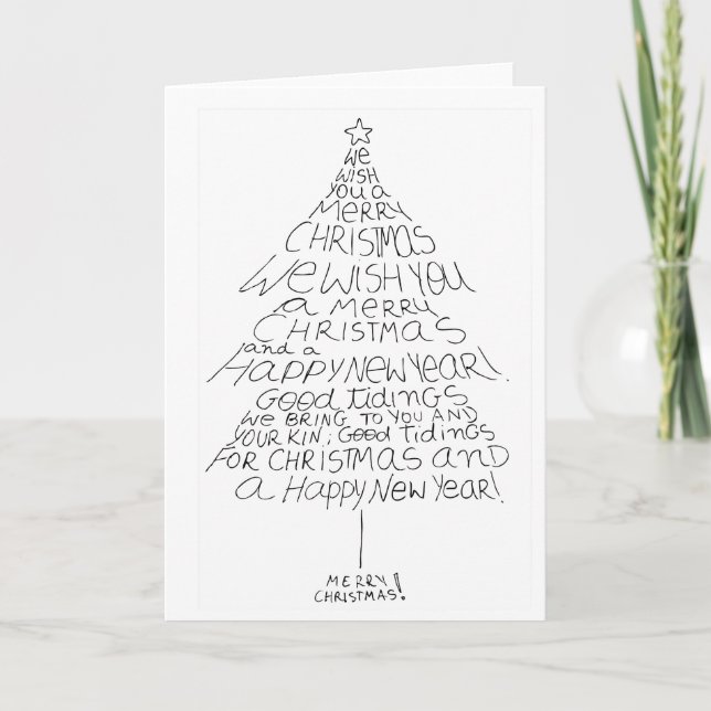 "We wish you a Merry Christmas" tree calligram Holiday Card (Front)