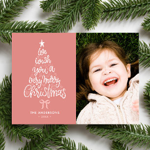 We Wish You A Merry Christmas Tree Name & Photo Holiday Card