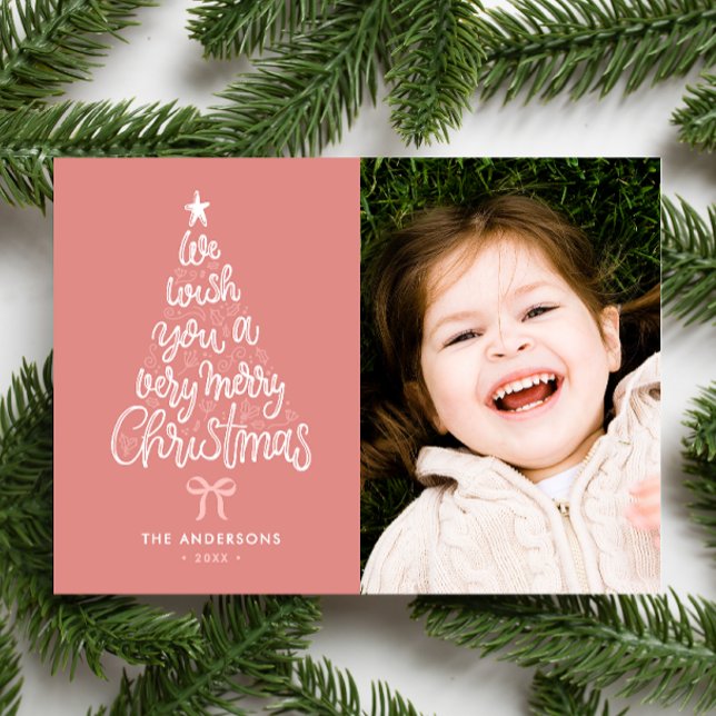 We Wish You A Merry Christmas Tree Name & Photo Holiday Card (Creator Uploaded)